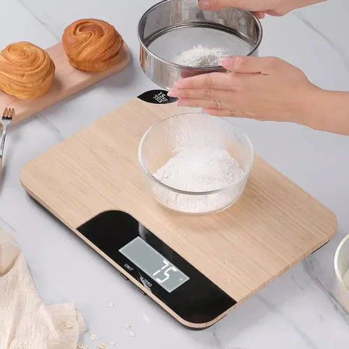 Báscula De Cocina Digital De Bambú Capacidad 15 Kg Balanza