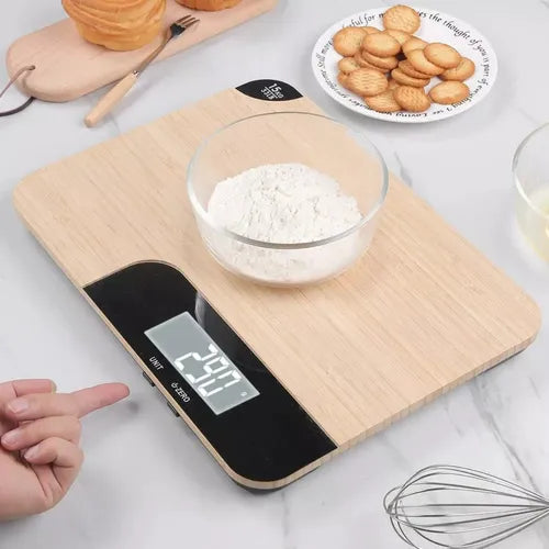 Báscula De Cocina Digital De Bambú Capacidad 15 Kg Balanza