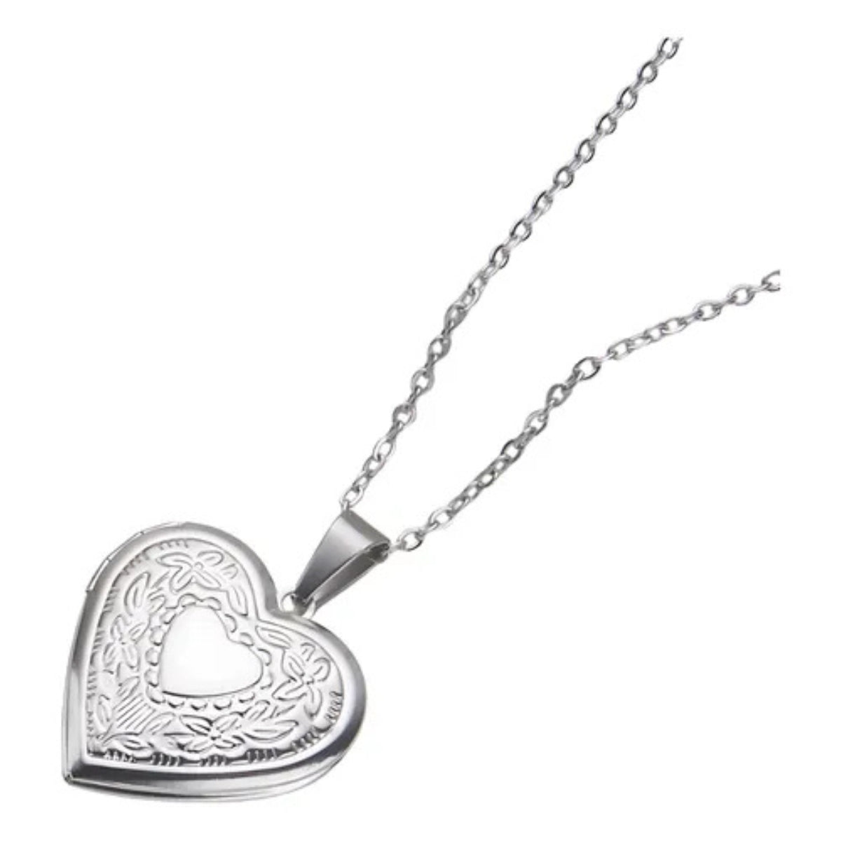 Collar Corazón Abierto Relicario Acero Dijes Perla Vintage