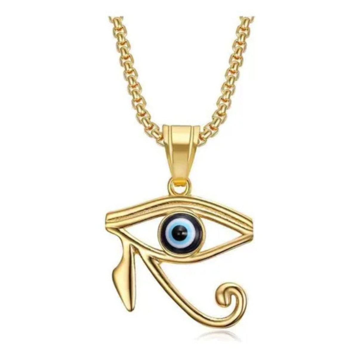 Collar Ojo De Horus Egipcio Acero Dije Protección Moda Dorado