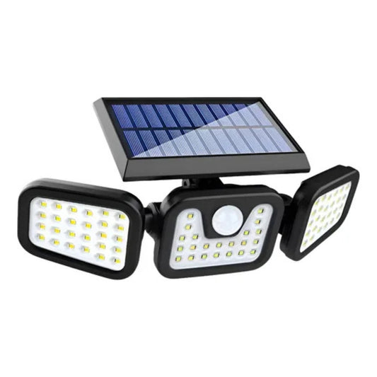 Luz Solar Exterior Con Sensor De Movimiento 3 Cabezales Negro
