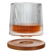 Vaso Vidrio De Whisky Giratorio Con Base De Madera Transparente