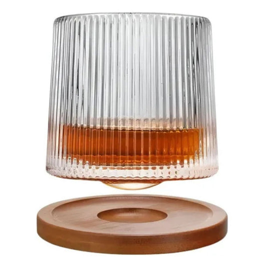 Vaso Vidrio De Whisky Giratorio Con Base De Madera Transparente