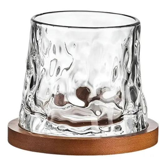 Vaso De Cristal Para Whisky Giratorio Con Base De Madera Transparente