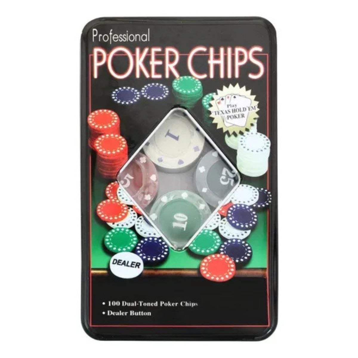 Set De Poker Texas Holdem Con 100 Fichas Numeradas Y Caja