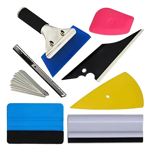 Kit Herramientas Ploteo Auto Vinilo Espátula Scraper Tintado Azul