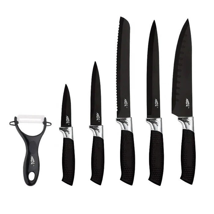 Juego de Utensilios de Cocina 6 en 1 con Cuchillos de Acero Premium y Pelador Ergonómico
