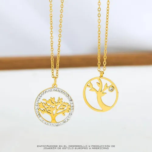 Colgante Árbol De La Vida Dorado Mujer Acero Y Circón Modern