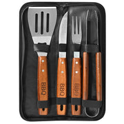 Set asador 4 piezas de acero inoxidable con mango de madera y estuche