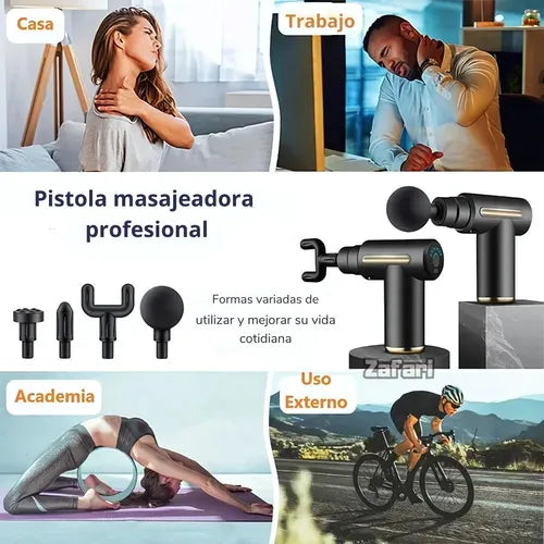 Pistola Masajeadora Para Cuerpo Fascial Con 4 Cabezales