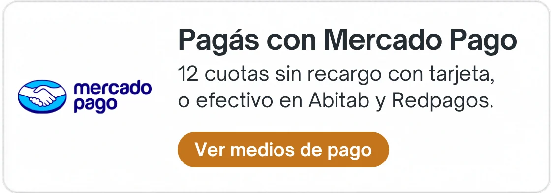 Pagás con Mercado Pago: 12 cuotas sin recargo con tarjeta, o efectivo en Abitab y Redpagos. Ver medios de pago.